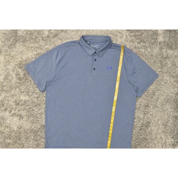 Under Armour Men's Polo Shirt Blue 2XL Polyester Striped Loose Heatgear - Picture 5 of 6